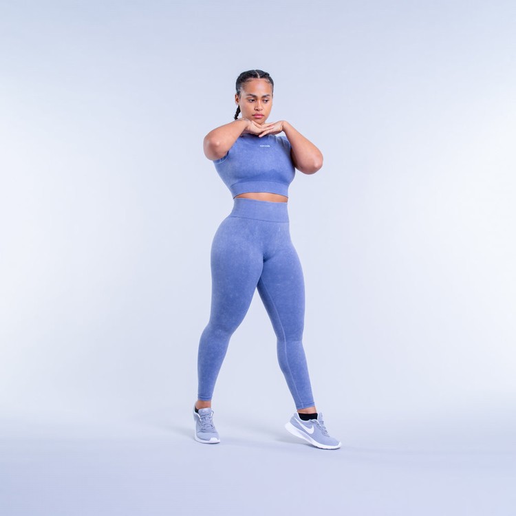 Dámské Tričko Dfyne Valkyrie Acid Wash Crop Tmavě Blankyt | PGDVZSB-03