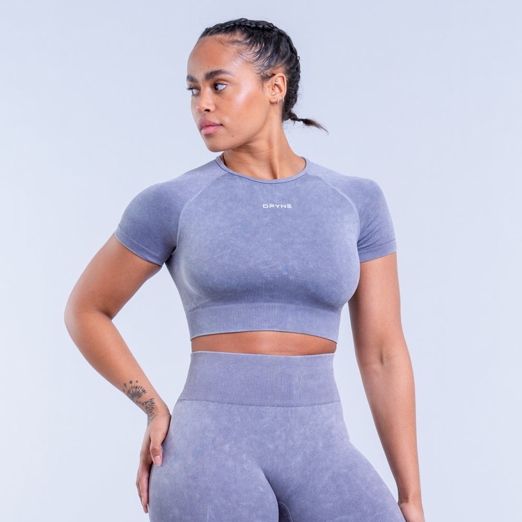 Dámské Tričko Dfyne Valkyrie Acid Wash Crop Šedé Bílé | TEWUKBQ-49
